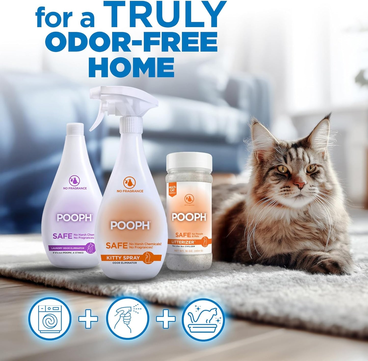POOPH Kitty Odor Eliminator Spray 32oz Fragrance Free Cat Odor Remover for Urine Poop Pee Litter Box Deodorizer for Furniture Bedding and Carpet
