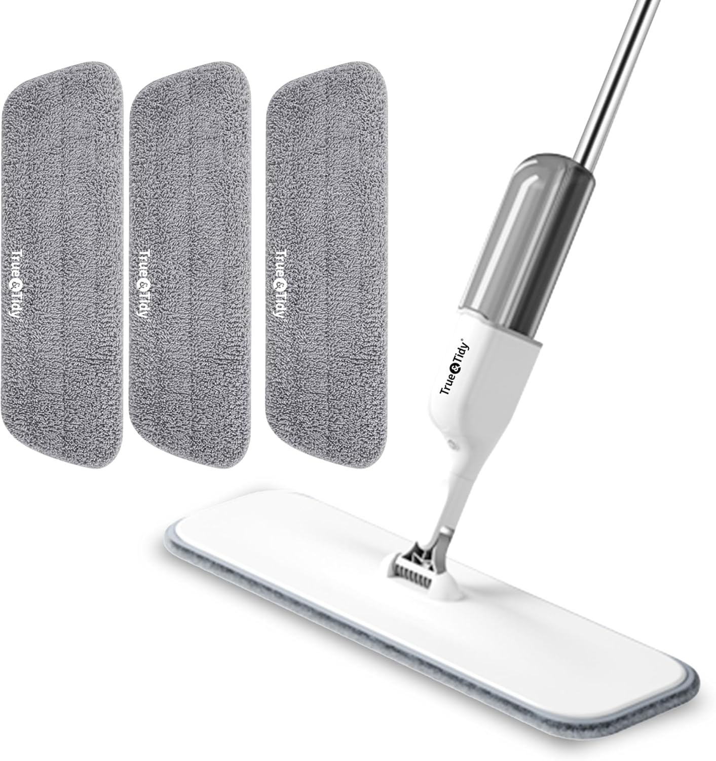 True & Tidy® SPRAY-250 Multi-Surface Spray Mop with 490ml Refillable Water Bottle for Floor Cleaning, Works on Wood, Tile, Marble etc, Use Any Cleaning Solution, Machine Washable Microfiber Mop Pads