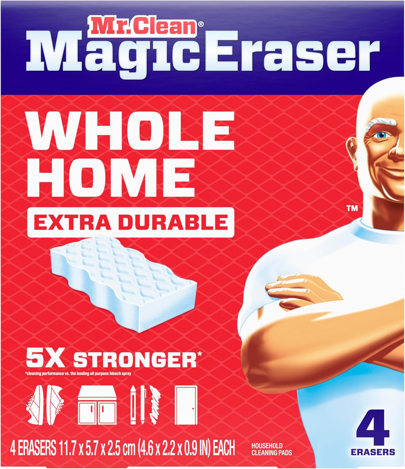 Mr. Clean Magic Eraser Sponge, All Purpose Cleaner, Cleaning Scrubber, Wall, Sneaker, Kitchen, Bathroom, Shower Cleaner, Cleaning Supplies, Melamine Sponge, Cleaning Pads, Extra Durable, 10ct