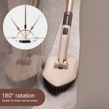 Eyliden Shower Scrubber with Long Handle, Tub Scrubber Brush with 180° Swivel Head for Bathroom, Tile, Bathtub, Grout, Sink, 2 Type Cleaning Heads - 1 Stiff Bristle & 2 Non-Scratch Pads