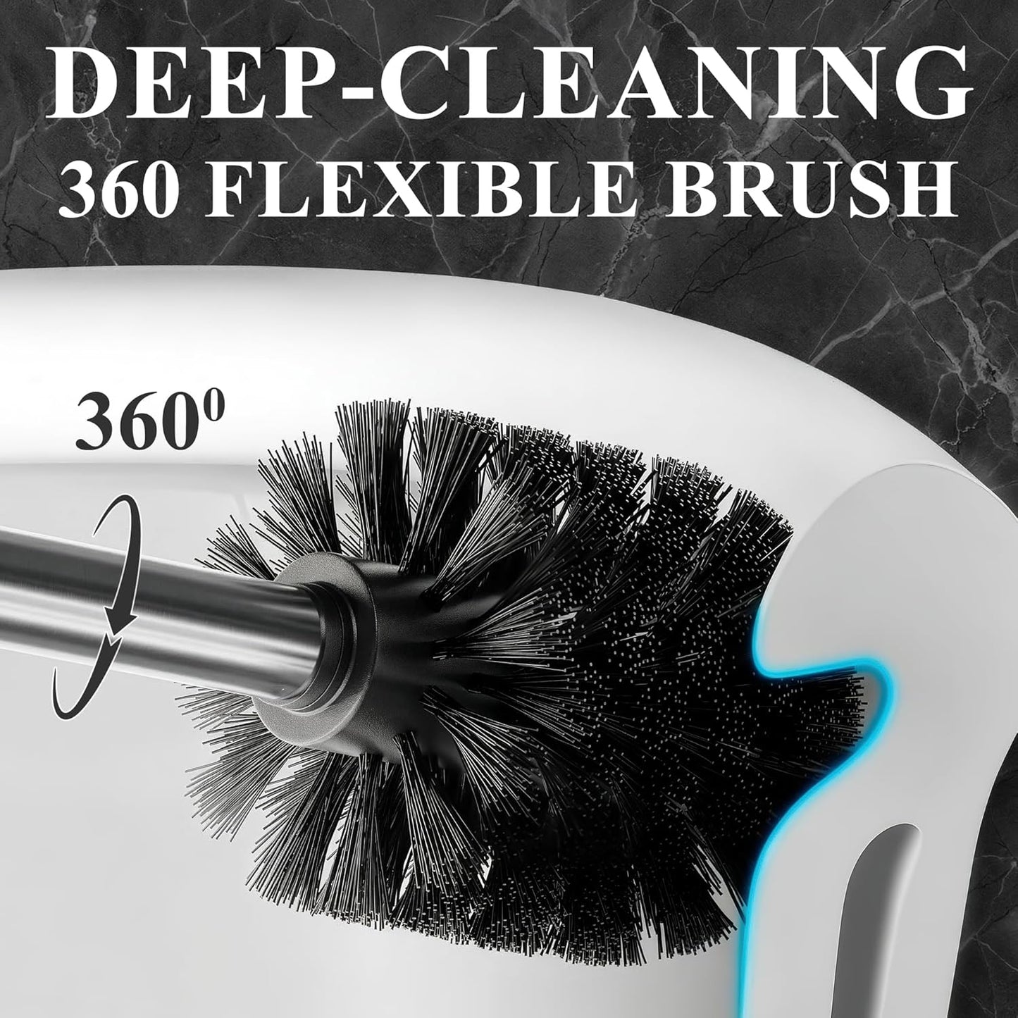 Stylish Stainless Steel Toilet Brush and Holder Set - Silver Toilet Bowl Brush and Holder with Splash Cover, Sturdy Bristles, Corrosion & Scratch Resistant - Elegant Design, Effective Deep Cleaning