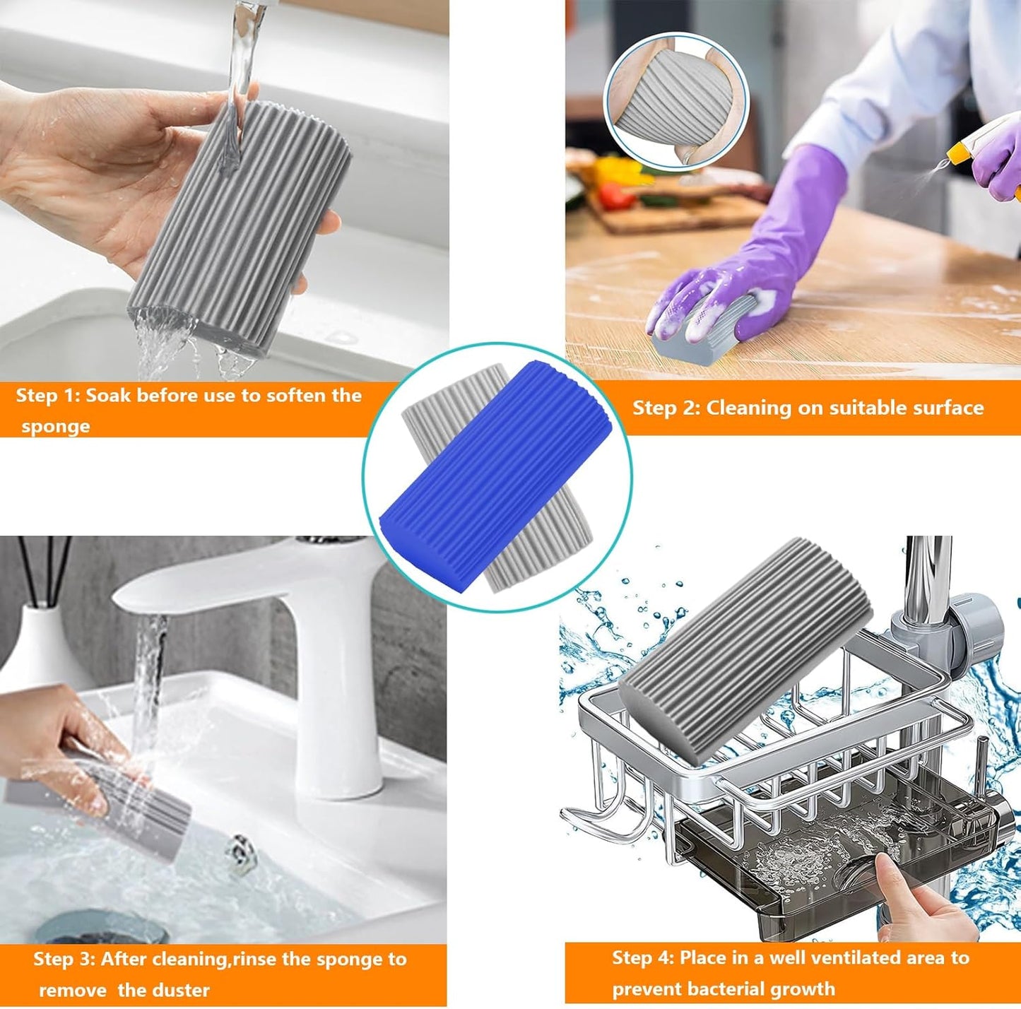 6-Pack Damp Clean Duster Sponge,Magic Sponge Eraser for Housekeeping,Reusable Cleaning Sponge for Blinds,Vents,Mirrors,Glass, Baseboards,Window Track Grooves and Railings (Green)