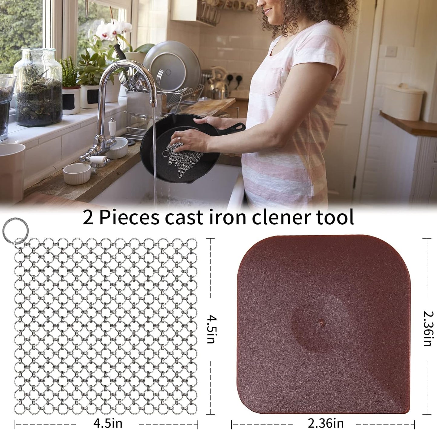 2Pack 4" Chain Mail Cast Iron Cleaner Scrubber, 316 Chainmail Scrubber Cast Iron Skillet Cleaning Brush, Chainmail Scrubbing Metal Scrub Tool to Clean Dutch Oven Carbon Steel Wok Grill Pan Pot