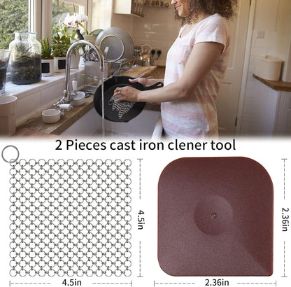2Pack 4" Chain Mail Cast Iron Cleaner Scrubber, 316 Chainmail Scrubber Cast Iron Skillet Cleaning Brush, Chainmail Scrubbing Metal Scrub Tool to Clean Dutch Oven Carbon Steel Wok Grill Pan Pot