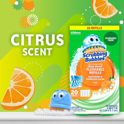 Scrubbing Bubbles Flushable Toilet Bowl Wand Cleaner Refills, Fresh Brush Cleaner Toilet Refill Pads, Removes Limescale & Odors, Citrus Scent, 20 Count (Pack of 1)