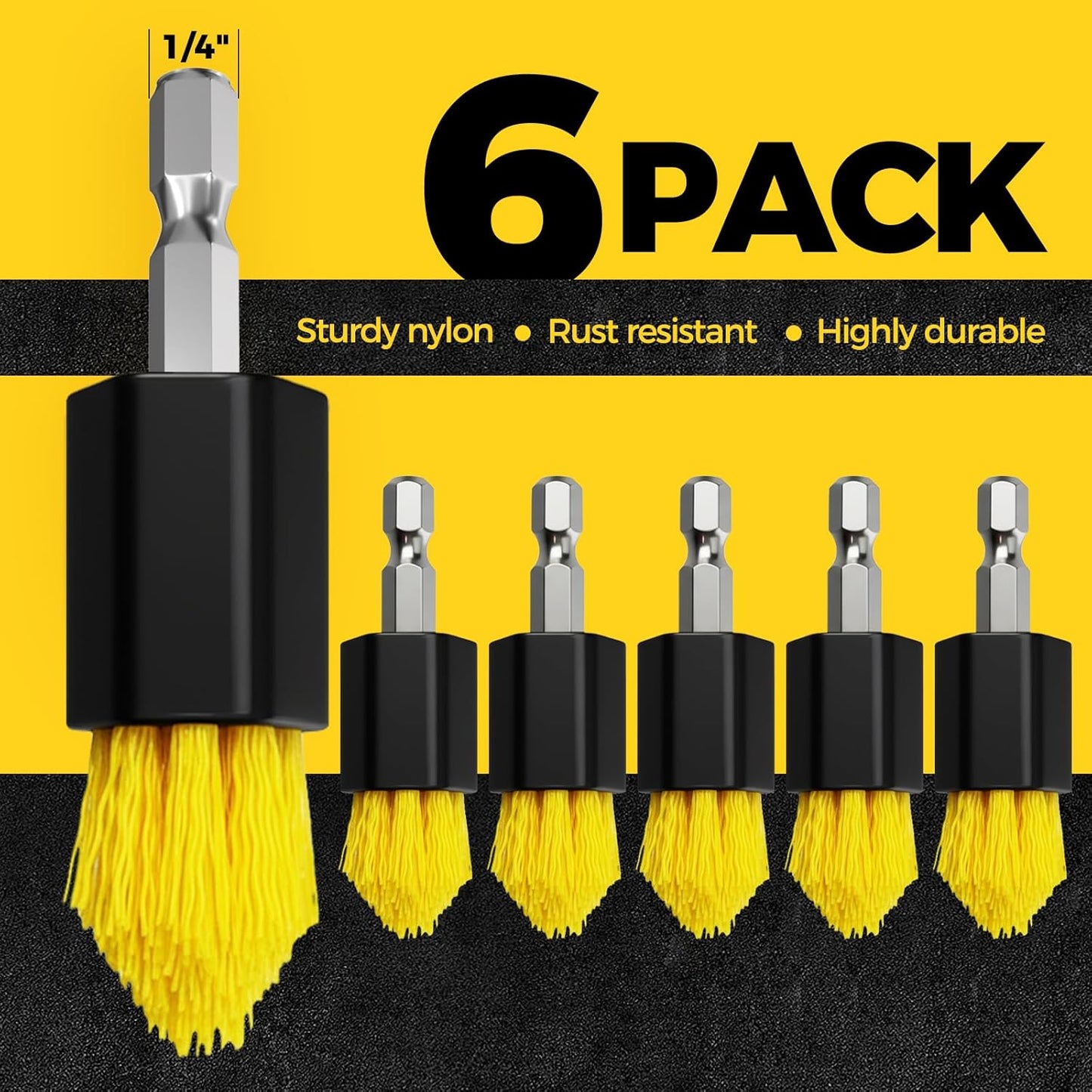 Holikme 6 piece Drill Brush with Multi-Purpose & Grout Head,Crevice Cleaning Brush，3/4”W Drill Brush Attachment Set, Detailing Brushes for Home/Kitchen/Bathroom/Grout/Tile/Shower/Tub