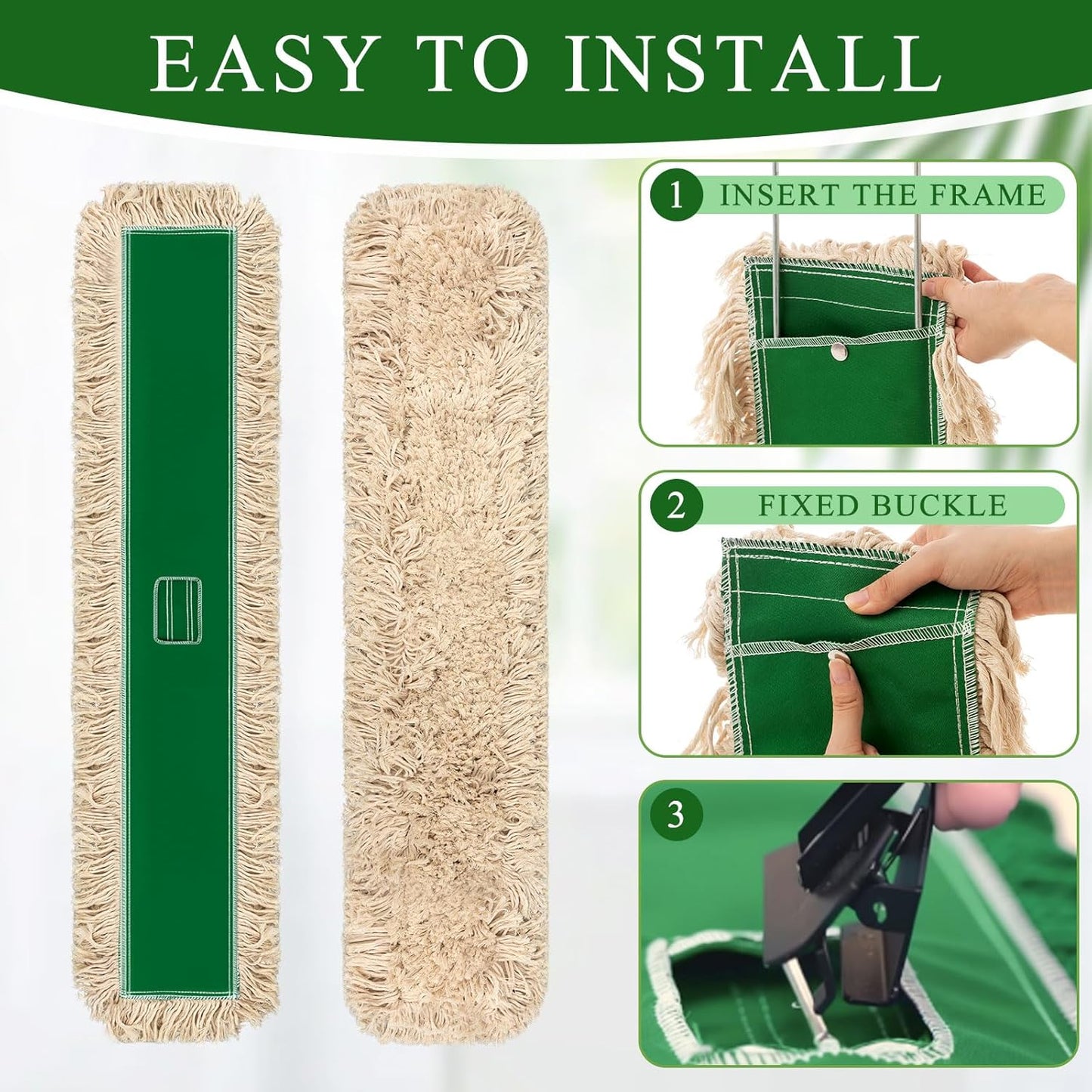 3 Pcs Large 48 Inch Commercial Dust Mop Pads Industrial Dust Mop Head Replacement Reusable Refill Pads for Floor Cleaning, Office, School, Restaurant, Hospital