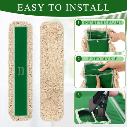 3 Pcs Large 48 Inch Commercial Dust Mop Pads Industrial Dust Mop Head Replacement Reusable Refill Pads for Floor Cleaning, Office, School, Restaurant, Hospital