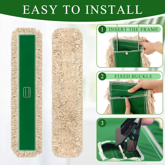 3 Pcs Large 48 Inch Commercial Dust Mop Pads Industrial Dust Mop Head Replacement Reusable Refill Pads for Floor Cleaning, Office, School, Restaurant, Hospital