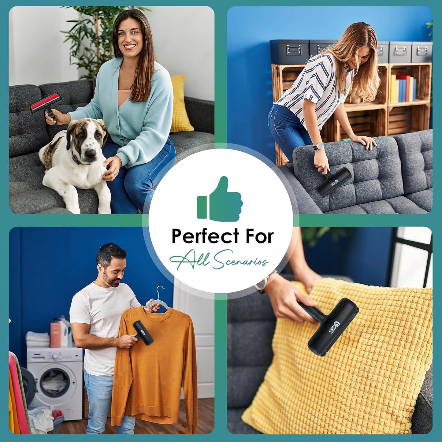 Pet Hair Remover Roller-Reusable, Self Cleaning Lint Roller for Pet Hair Removal on Furniture, Carpets, Clothes & Car Seats-Dog & Cat Hair Remover No Sticky Tapes (Black)