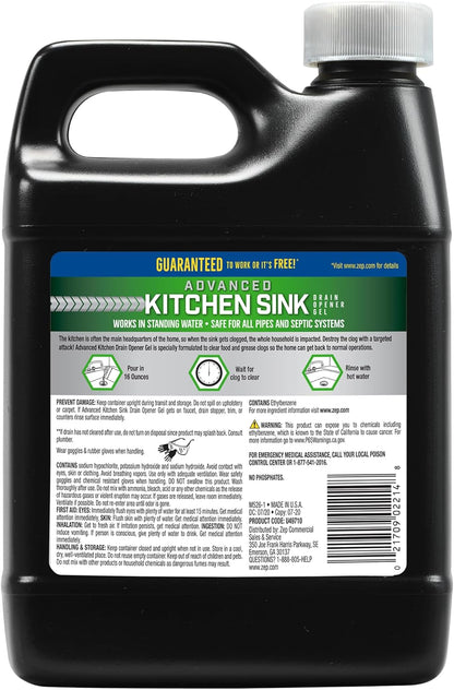 Zep Advanced Kitchen Drain Opener - 32 ounces - U49710 - Formulated for Grease, Food, and Oil-Safe for Garbage Disposal