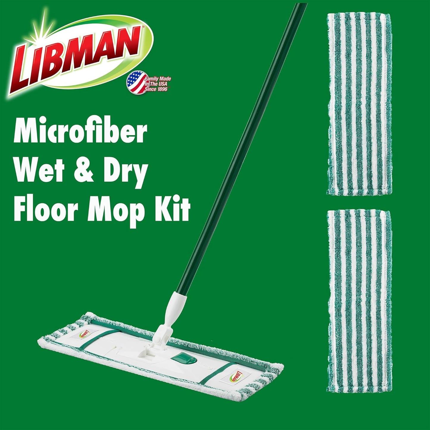 Libman Wet & Dry Microfiber Mop Refills | Dust Mop for Hardwood Floors | Wall Mop | Mops for Floor Cleaning | 3 Total Microfiber Mop Pads Included