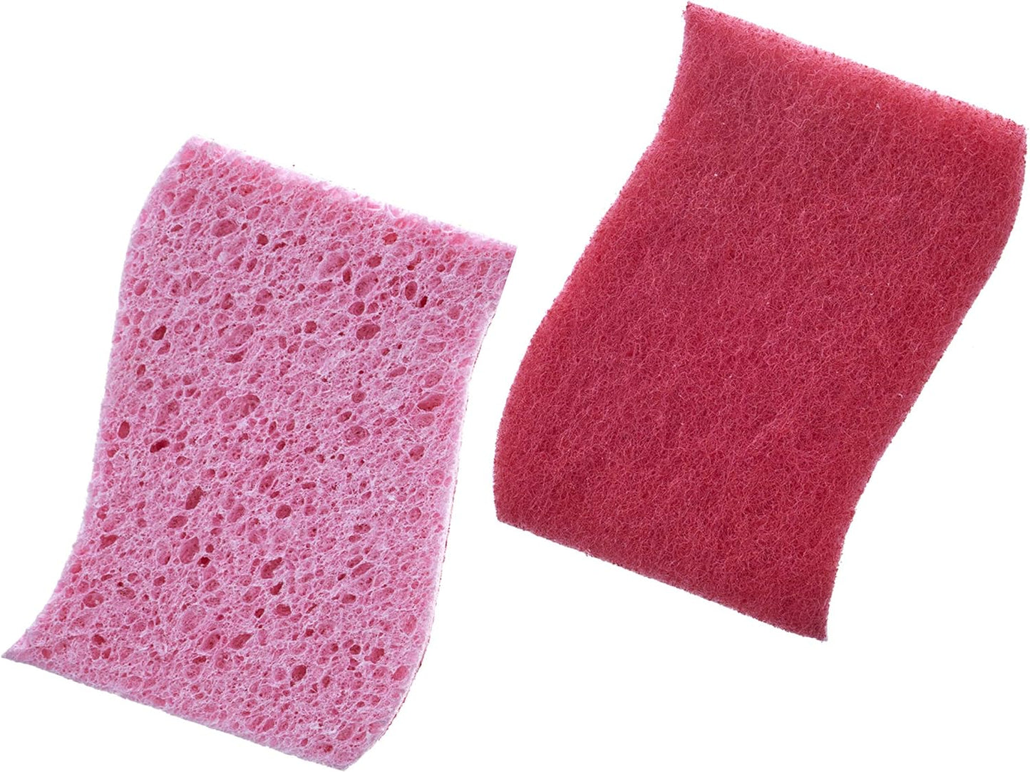 Non-Scratch Cellulose Sponge Kitchen Scrub Sponge with Scouring Pad Set, Good for Non-Stick Cookware Frying Pan, Pot, Counter Top, Sink Scrubbing, Kitchen Scrubbers, Pack of 2, (Red/Pink)
