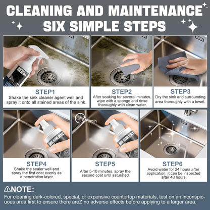 Granite Cleaner and Sealer for Granite Ceramic, Natural Stone Sinks, Restores Shine, Waterproof, All-in-One Cleaning Included 300g Granite Cleaner, 200ml Granite Sealer, 2 Sponges & Microfiber Cloth