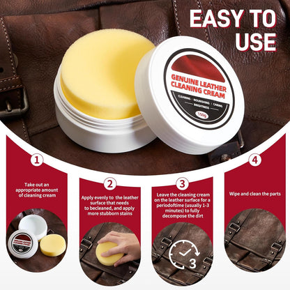 Leather Cleaner Cream & Repair Cream， Leather Cleaner and Conditioner for Car Seats and Interiors -Use on Repair Conditioning Salve for Furniture,Couches,Car Interiors,Shoes,Purse Bags (150g)