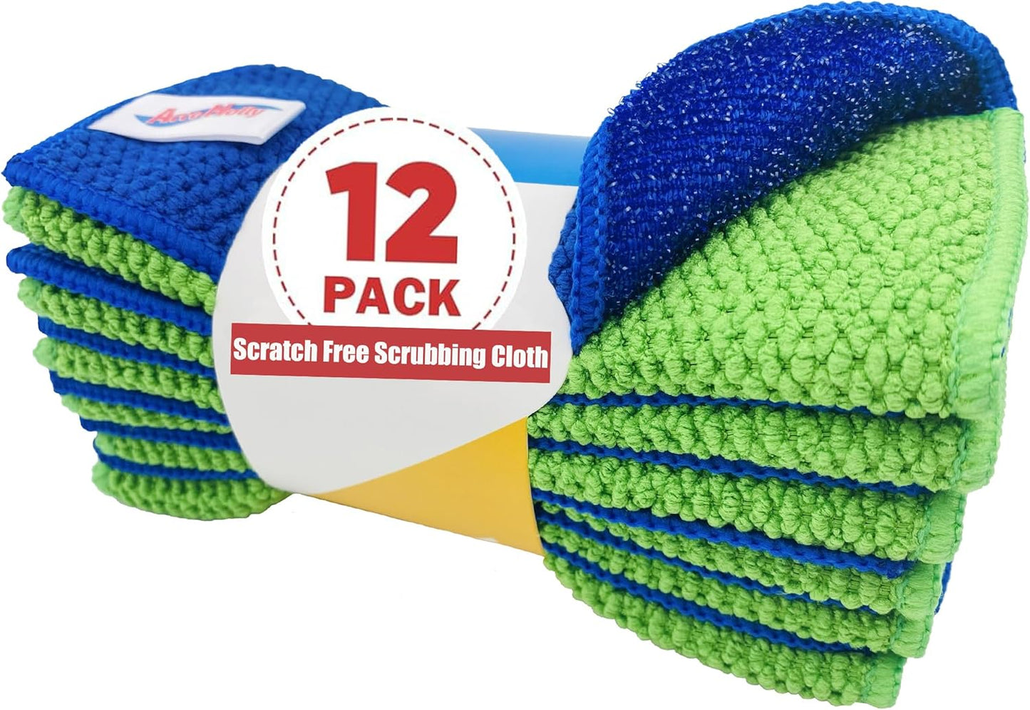 12-Pack Reusable, Scrub Dish Cloth –Non-Scratch Microfiber Scrubber, Planet-Friendly, Easy Rinsing, Quick Dry, Dishwasher Safe Cloth for Kitchen & Household, 6 x 6 Inch, Blue & Green Assorted