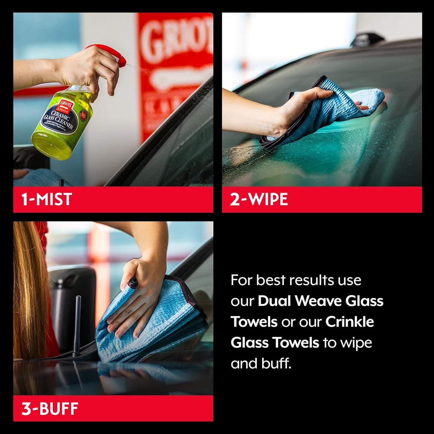 Griot's Garage Ceramic Glass Cleaner Spray for Car Windows, Windshields, Mirrors and Home Use, Cleans and Protects, Streak-Free, 10835, 22oz