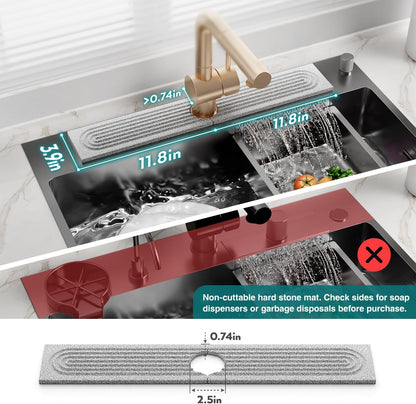 Eormoe Faucet Mat for Kitchen Sink – Diatomite Stone Drying Mat & Sink Protectors, Prevent Moisture – Sink Splash Guard Water-Absorbing Stone Tray for Bathroom Counter (Light Grey, 23.6" x 3.9")