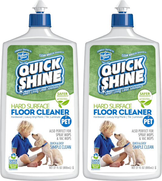 Quick Shine Hard Surface Pet Floor Cleaner 27 oz, 2Pk | Ready to Use, Removes Dirt, Streak Free, No Rinse | Hardwood, Laminate, Luxury Vinyl Plank LVT, & Tile | Safer for Kids, Pets & Our Environment