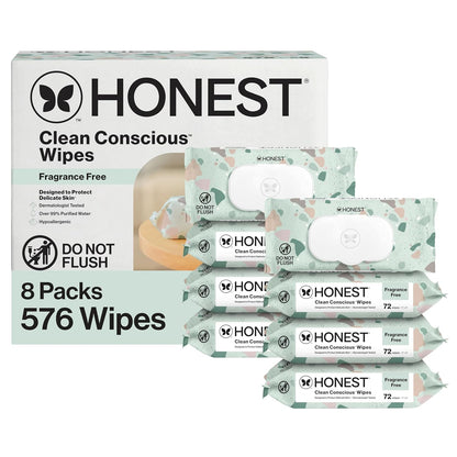 The Honest Company Hypoallergenic Multi-Use Baby Wipes for Sensitive Baby Skin, Rose Blossom, 60 Count