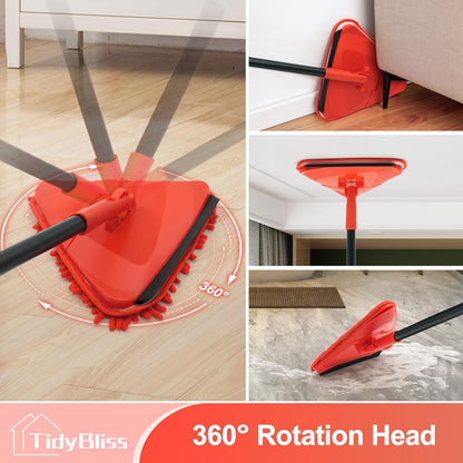 Wall Cleaning Mop with Long Handle 80”, Ceiling Duster Scrubber with 360° Swivel Collapsible Head, Baseboard Cleaner Tool with 3 Chenille and 3 Microfiber Pads for Windows Floor (Red)