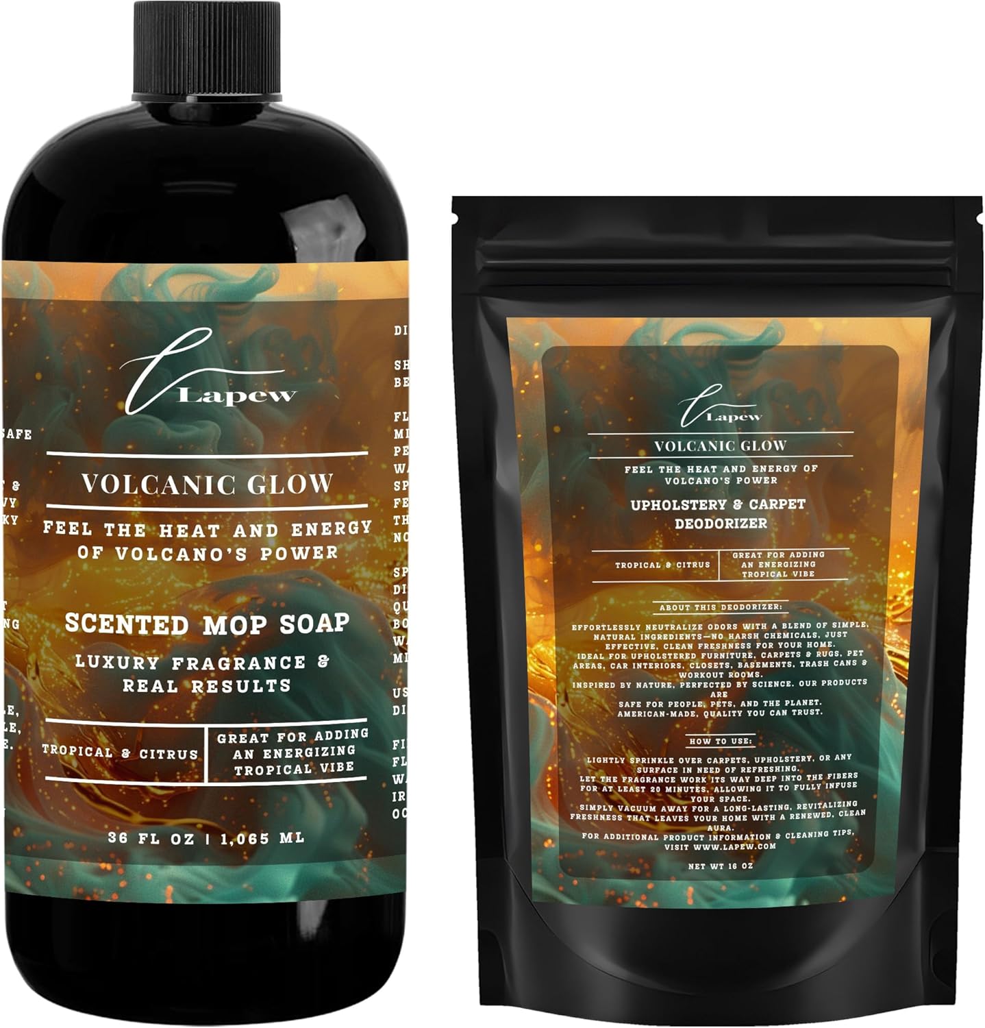Lapew Black Sea Scented Cleaning Bundle | Carpet Deodorizer Powder (16 oz) & Mop Soap Concentrate (36 oz) | Pet-Friendly Odor Eliminator - Colors B