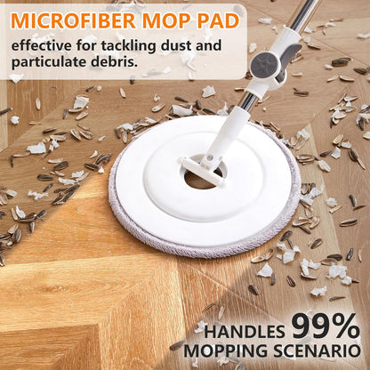 Spin Mop and Bucket Set ，2 Replaceable Microfiber Mop Pads，1 Magic Sponge Eraser pad for Deep-Cleaning Mops for Floors (Mop Set, 10" Mop-Head)