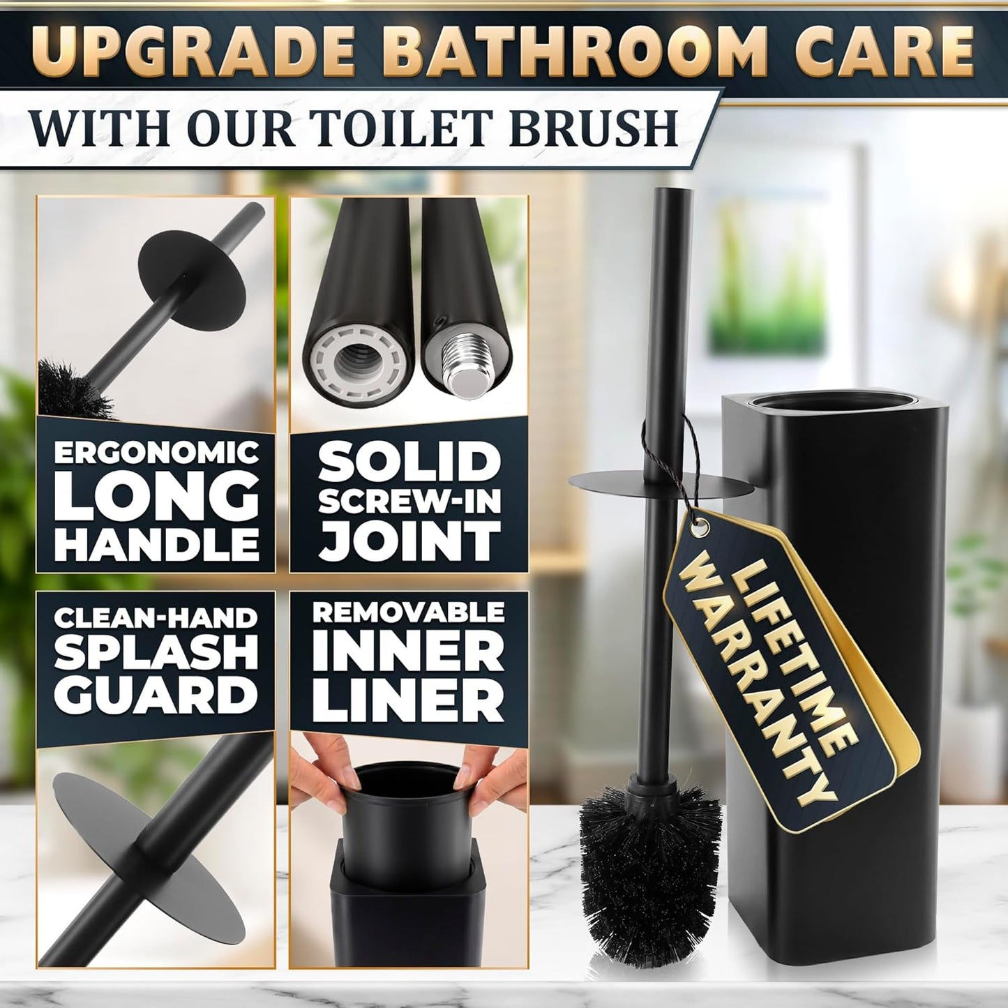 Stylish Stainless Steel Toilet Brush and Holder Set - Silver Toilet Bowl Brush and Holder with Splash Cover, Sturdy Bristles, Corrosion & Scratch Resistant - Elegant Design, Effective Deep Cleaning