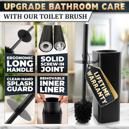 Stylish Stainless Steel Toilet Brush and Holder Set - Silver Toilet Bowl Brush and Holder with Splash Cover, Sturdy Bristles, Corrosion & Scratch Resistant - Elegant Design, Effective Deep Cleaning