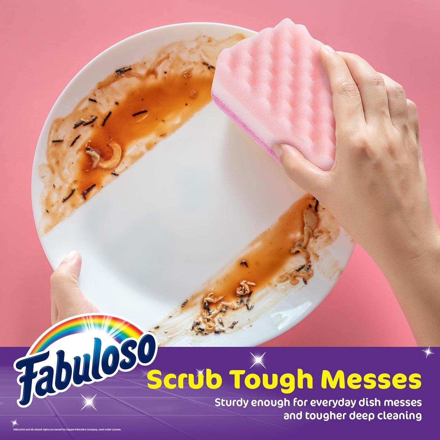 Fabuloso Scratch-Free Kitchen Dish Sponges, Purple Cellulose Scrubber Sponge with Scouring Pad for Dishes, Pots, Pans, Counters and Sinks, Tough on Messes, 4.25 x 2.75 x 1.25 in, 6 Count