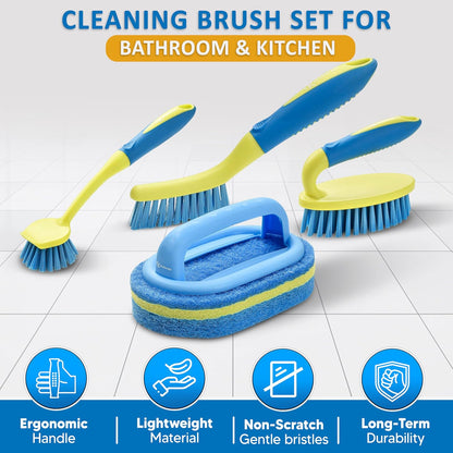 KOKSI Cleaning Brush for Bathroom Kitchen Bathtub Toilet Cleaner All Purpose Shower Sponge Scrubbing Brush with Ergonomic Handle