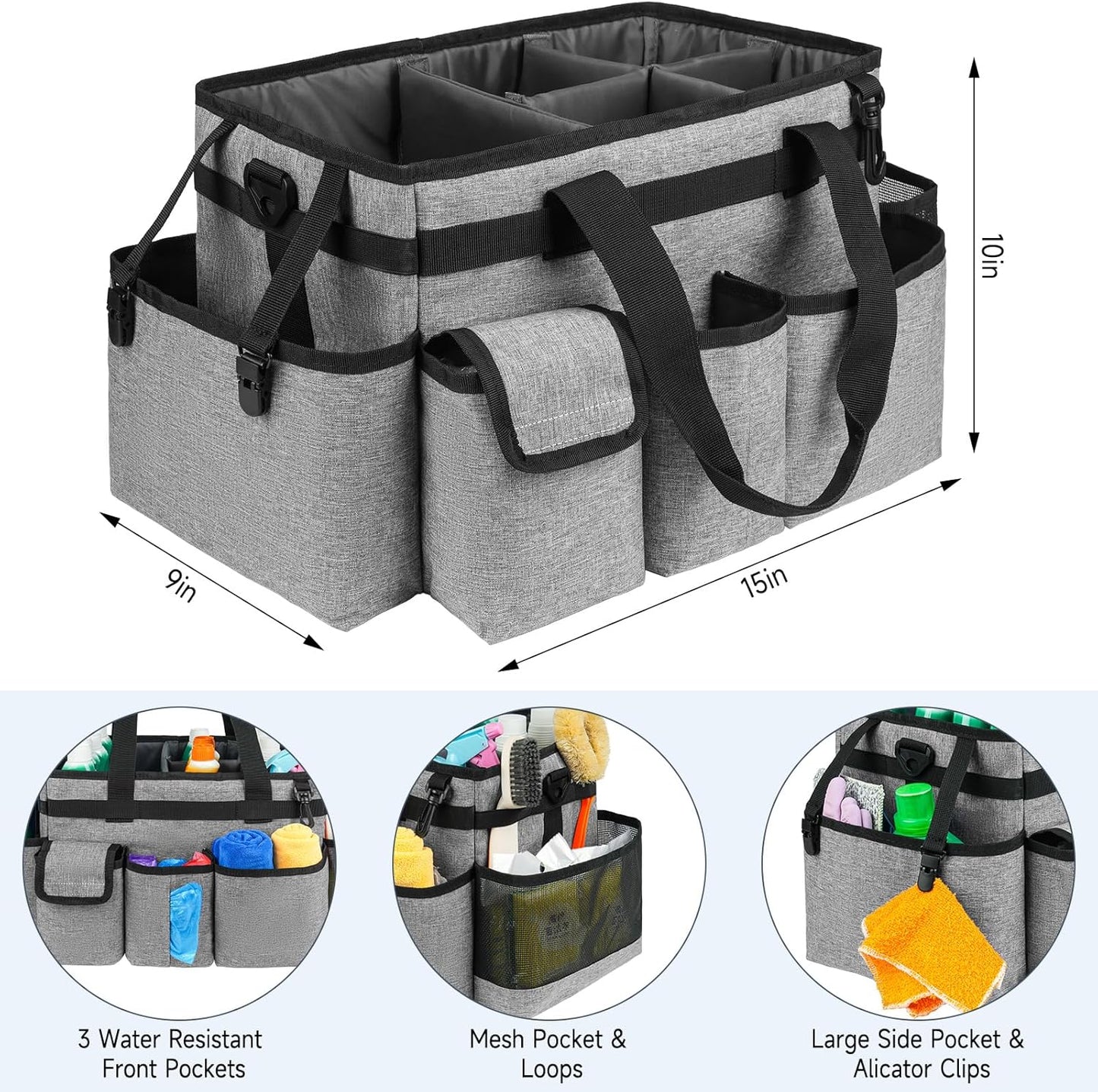 Cleaning Caddy,Cleaning Bag for Housekeepers,Cleaning Supplies Organizer with Handle,Black