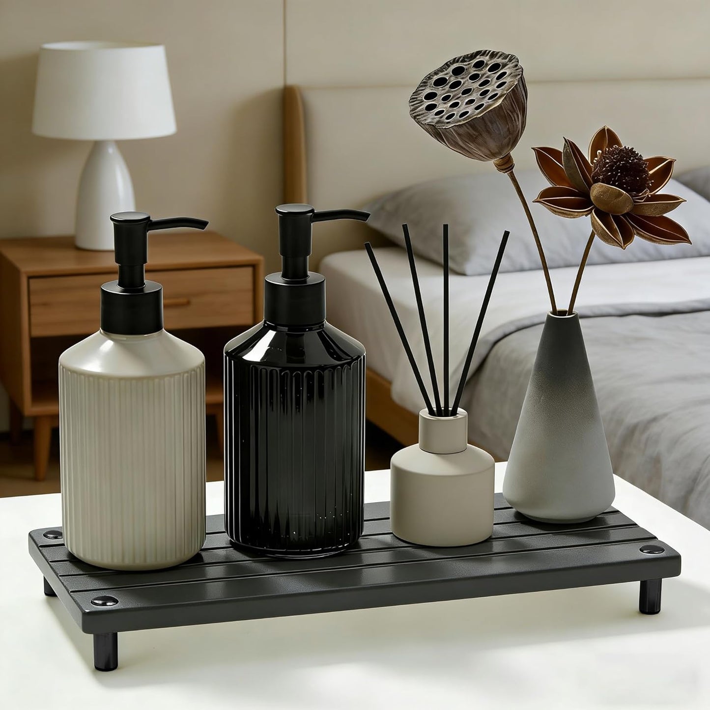 Instant Dry Sink Tray, Anti-Slip Stone Sink Caddy, Durable Kitchen Sink Organizer, Quick Dry Water Absorbing Stone Tray for Bathroom Counter, Stone Soap Tray -Dark Gray