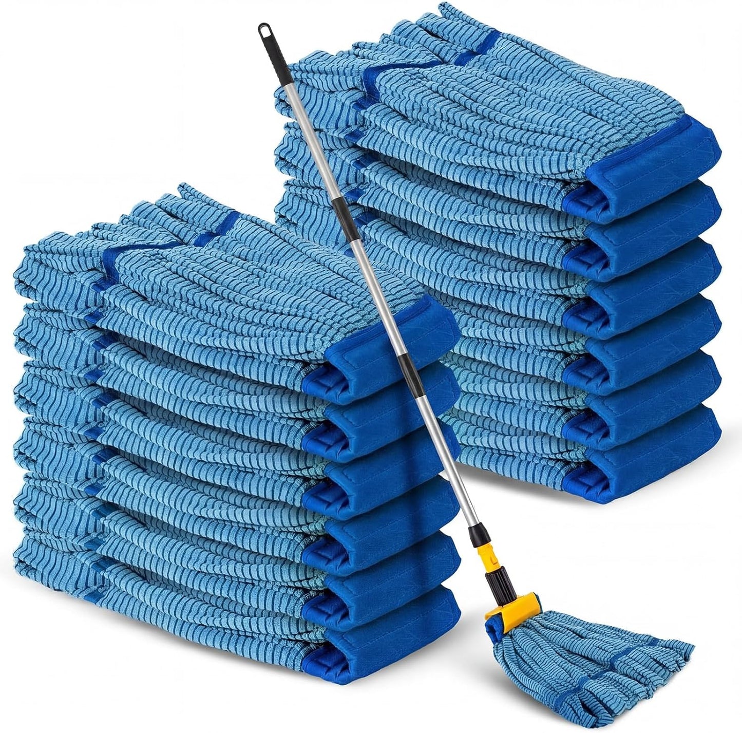 Hushee 6 Pack Large Microfiber Tube Mop Heads 18 oz Heavy Duty Commercial Industrial Wet Mop Head Refill Reusable Machine Washable Looped End Mopheads for Hardwood, Tile, Laminate Floors (Blue)
