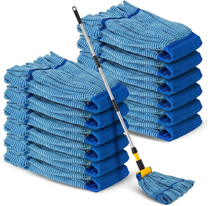 Hushee 6 Pack Large Microfiber Tube Mop Heads 18 oz Heavy Duty Commercial Industrial Wet Mop Head Refill Reusable Machine Washable Looped End Mopheads for Hardwood, Tile, Laminate Floors (Blue)