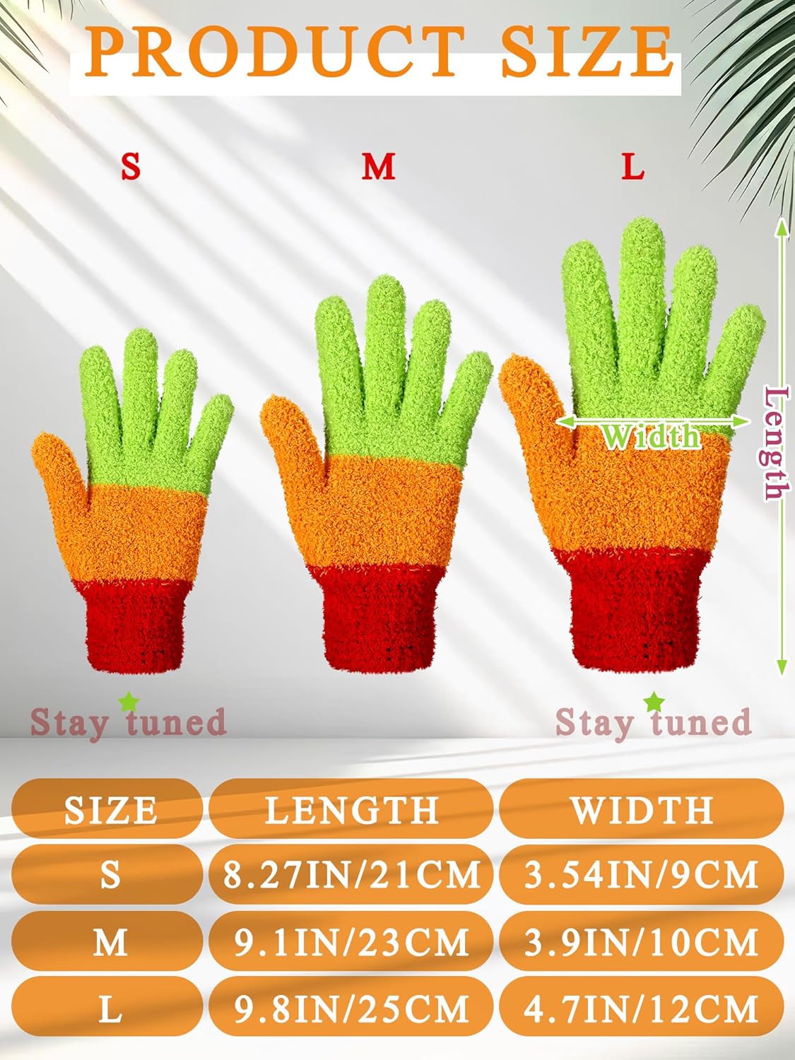 Patelai 3 Pairs Microfiber Plant Dusting Gloves Leaf Cleaning Gloves for Indoor Plants, Blinds, Furniture, House (Green Yellow,Blue,Pink,Medium)