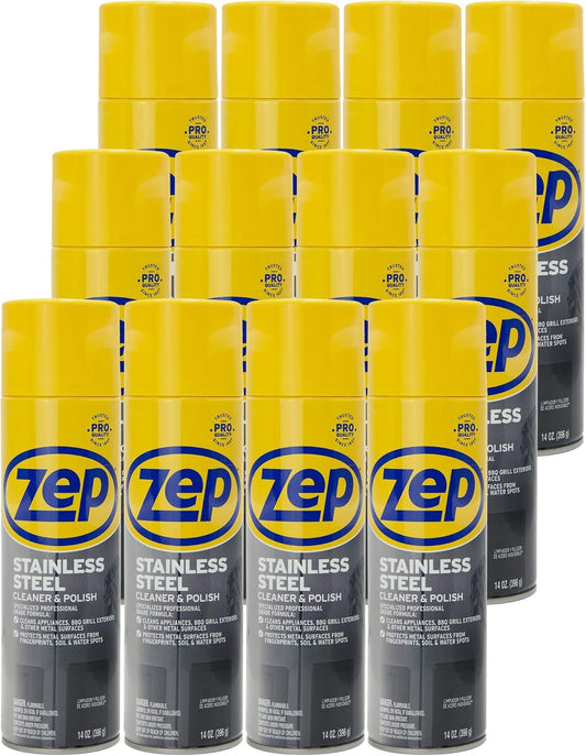 Zep Stainless Steel Cleaner and Polish 14 ounces (Case of 4) ZUSSTL14 - Protects Metal Surfaces from Fingerprints, Soil and Waterspots