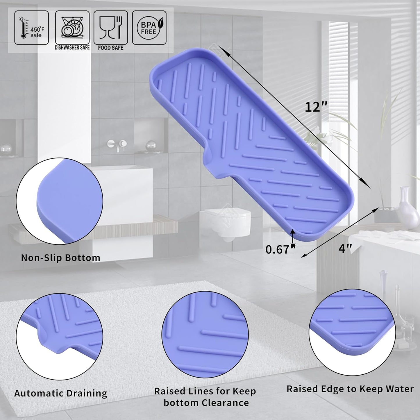 MicoYang Silicone Bathroom Soap Dishes with Drain Spout-Bathroom and Kitchen Sink Organizer,Sponge Holder,Dish Soap Tray,Perfect for Dispenser,Scrubber,Bottle,Cup on Sink or Counter-Black 4.9"×3.2"