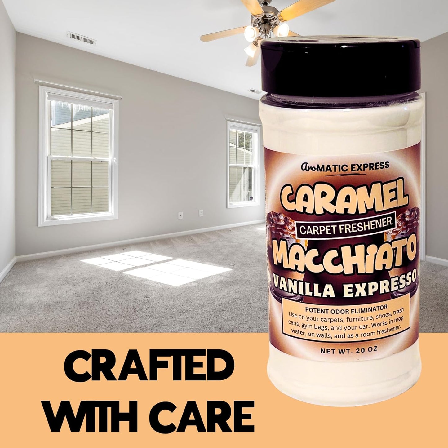 18oz Caramel Macchiato Carpet Freshener | Pet Odor Eliminating Powder | Pet Urine Odor Remover | Deodorizing Powder | Pet Friendly Fragrances
