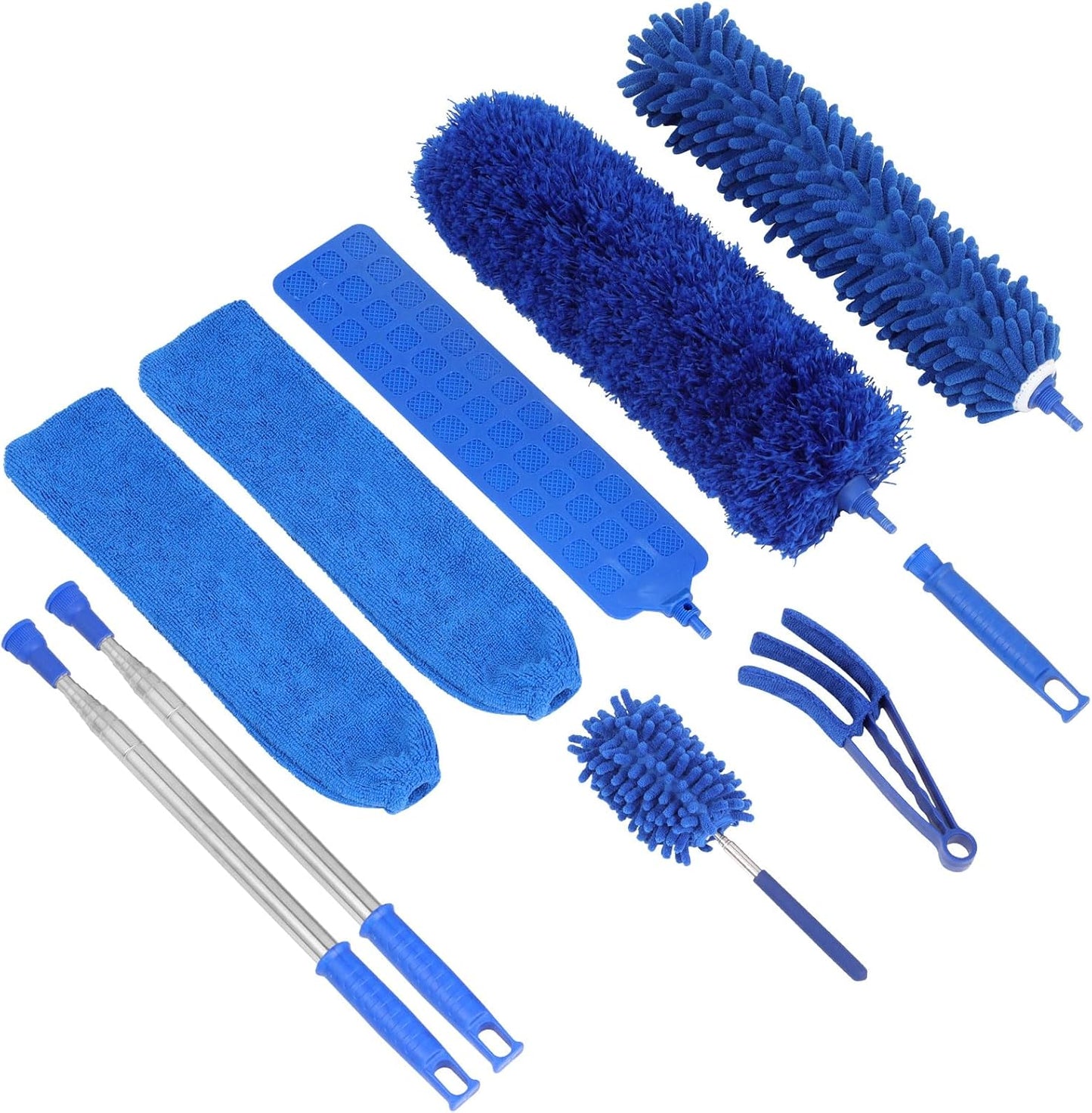 ZZ LAZYCOTTAGE Duster, Microfiber Dusters with 2 Handle Sets, Durable 15-98.1 Inches Long Telescopic Rod, Washable, Feather Dusters for Cleaning Cobweb and Ceilings Fans, 5 Pack (Blue)
