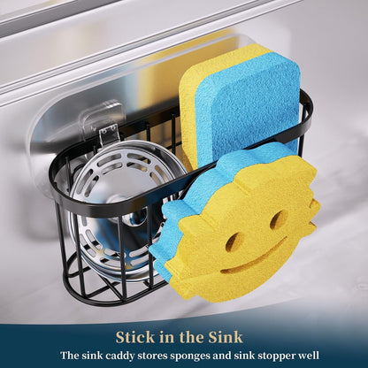 Consumest Sponge Holder Sink Caddy - Ladder Shaped Sponge Holder for Kitchen Sink with 2 Installation Ways (Suction Cups & Adhesive Hook), Rustproof Stainless Steel Kitchen Organizer, Silver