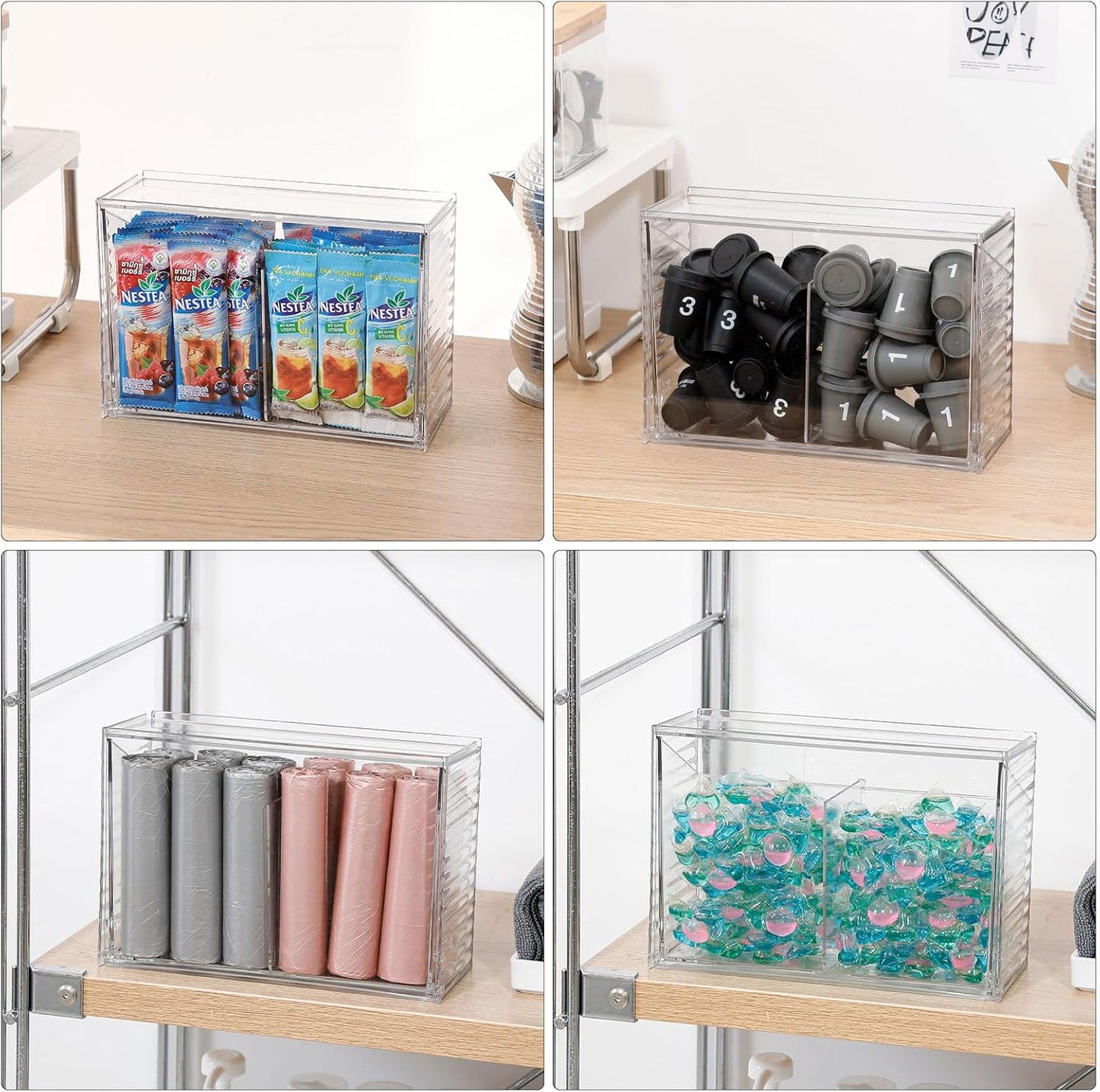 Clear Dishwasher Detergent Dispenser Holder, Large Adhesive Under Sink Door Storage and Organizer for Kitchen and Bathroom, Plastic Laundry Pods Box