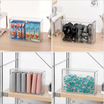 Clear Dishwasher Detergent Dispenser Holder, Large Adhesive Under Sink Door Storage and Organizer for Kitchen and Bathroom, Plastic Laundry Pods Box