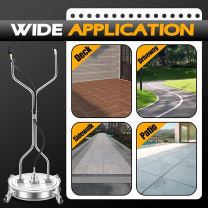 14" Pressure Washer Surface Cleaner with 4 Wheels - Stainless Steel Surface Cleaner for Pressure Washer Attachment for Concrete, Patio, Sidewalk, Deck and Driveways - PWS14