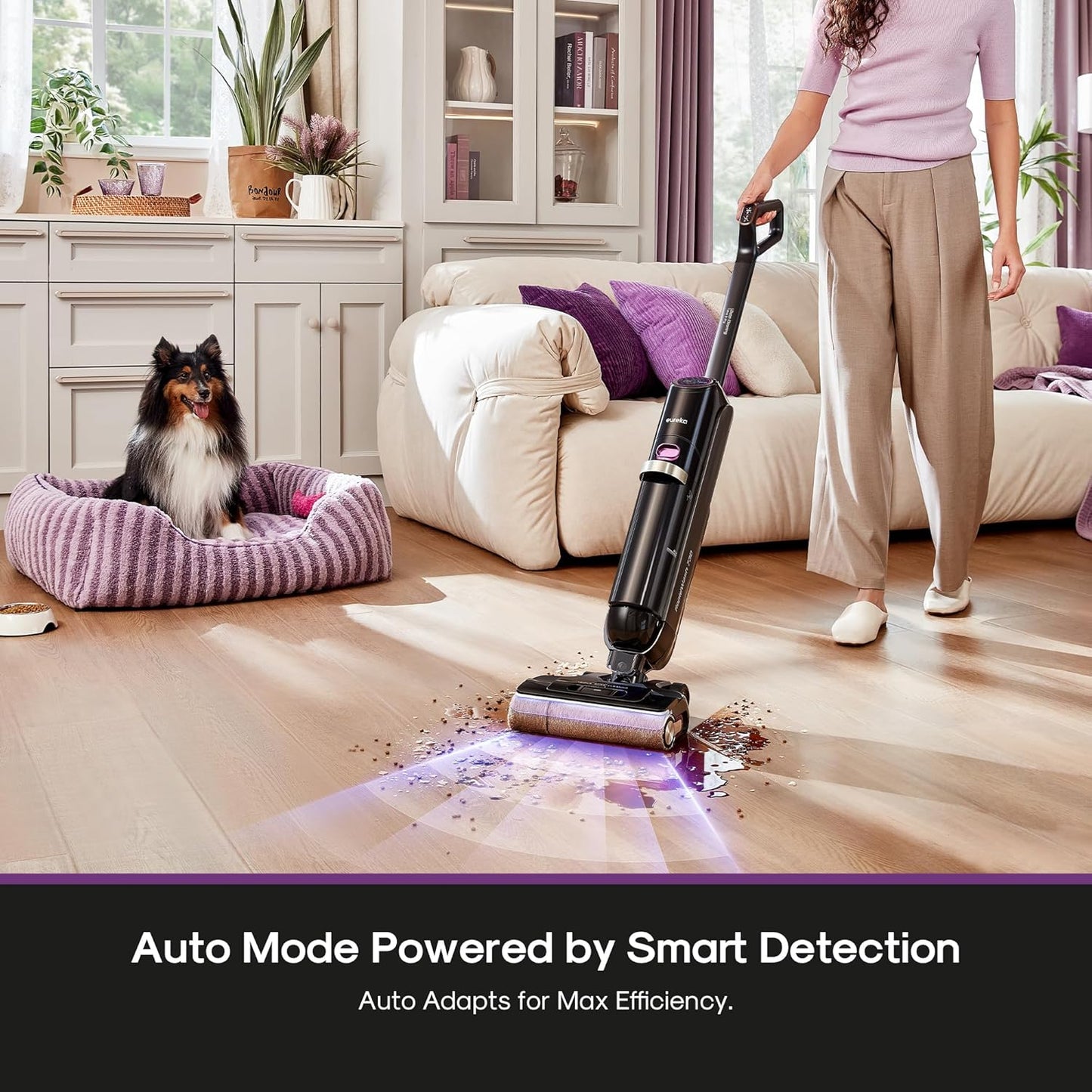 Eureka Cordless Wet Dry Cleaner, 170° Reclinable, Hot Air Drying Self Cleaning Vacuum and Mop Combo, Good for Hard Floors Pet Hair Sticky Messes, RapidWash 630, Purple