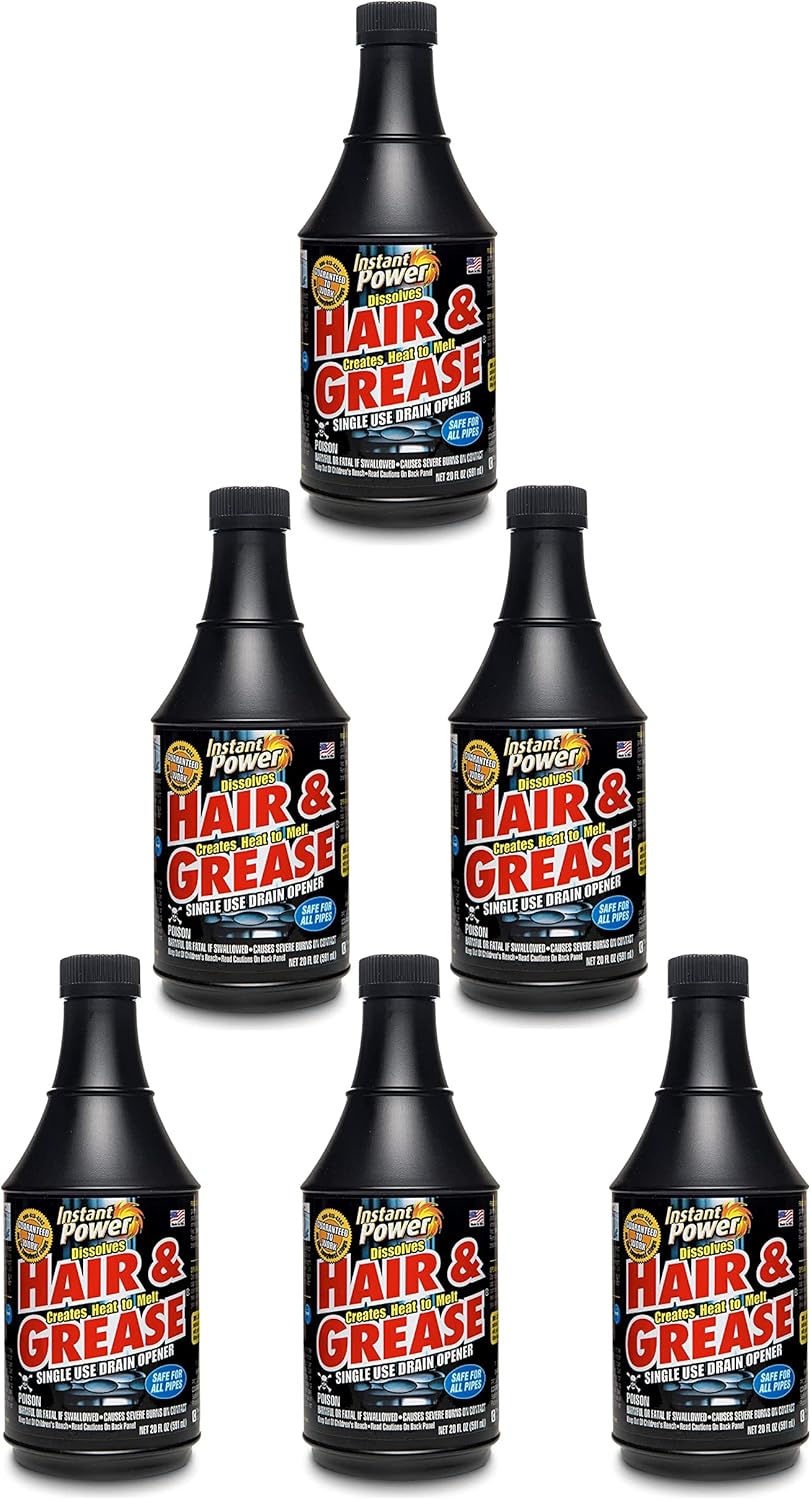 Instant Power Hair and Grease Drain Cleaner - Shower Drain & Sink Cleaner, Liquid Clog Remover, Made in USA, Sink Deodorizer - 1 Liter (Pack of 2)