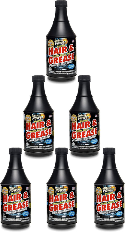 Instant Power Hair and Grease Drain Cleaner - Shower Drain & Sink Cleaner, Liquid Clog Remover, Made in USA, Sink Deodorizer - 1 Liter (Pack of 2)