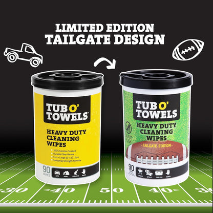 Tub O' Towels Heavy-Duty Multi-Surface Cleaning Wipes Tailgate Edition For Grills, Spills, Tents & More, 10" x 12", 1-Pack Canister