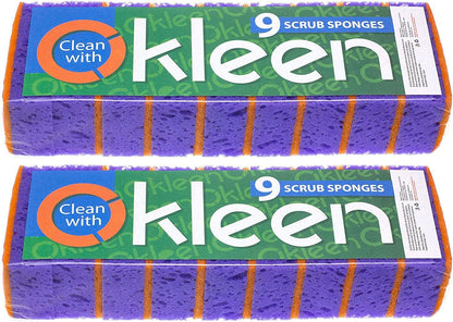 Green Multi Use Scrub Sponge. Made in Europe. 9 Pack, 4.3x2.8x1.4 inches. Odorless Heavy Duty and Non Scratch Fiber. Best, Durable, Delicate, Porous, Non Cellulose Kitchen Sponges and Scrubbers