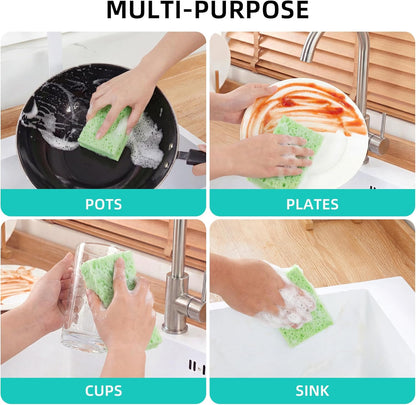 JOYMOOP Textured Clean Sponges, Dual-Sided Non-Scratch Soft Scrub Dish Sponge, Safe for Non-Stick Cookware, Kitchen and Household Cleaning, 12 Pack [Grey & White]